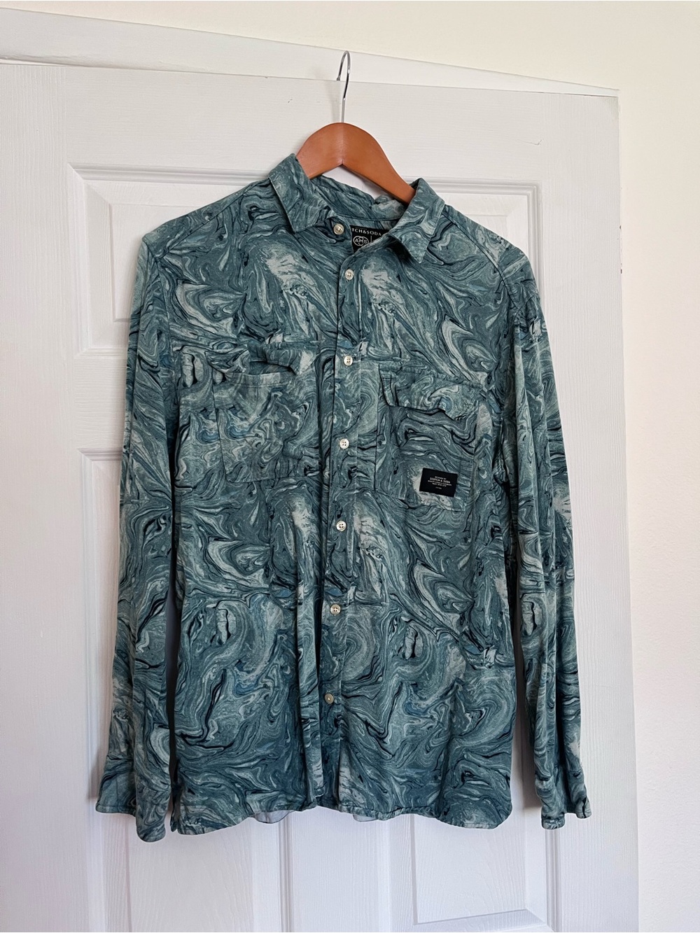 Scotch & Soda • Men's Swirl-Print Long Sleeve Shirt - Teal Green